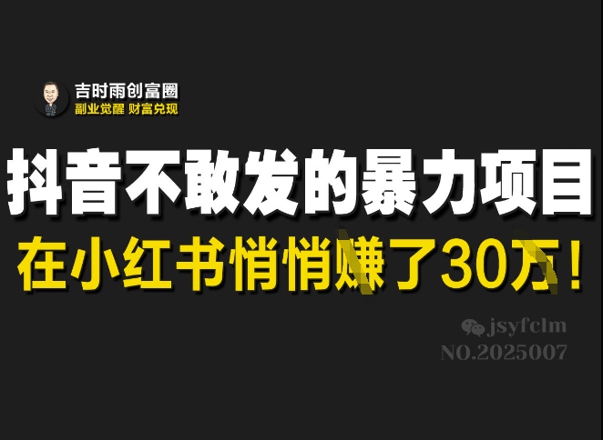 抖音不敢发的暴利项目,在小红书悄悄挣了30W-水滴知识网