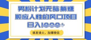 男粉计划无脑躺Z,顺应人性的风口项目,谁发谁火,加爆微信,日入多张【揭秘】-水滴知识网