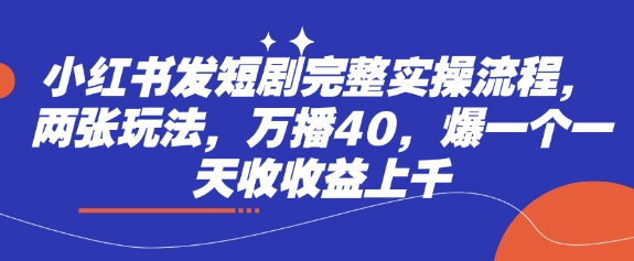 小红书发短剧完整实操流程，两张玩法，万播40，爆一个一天收收益上千-水滴知识网