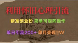 利用怀旧心理,引流创业粉,简单可矩阵操作,单日引流200+,月变现过W-水滴知识网