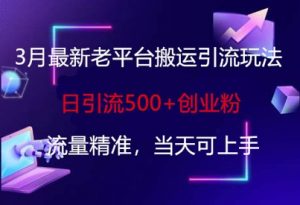 3月最新老平台搬运引流玩法，日引流500+创业粉，流量精准，当天可上手-水滴知识网