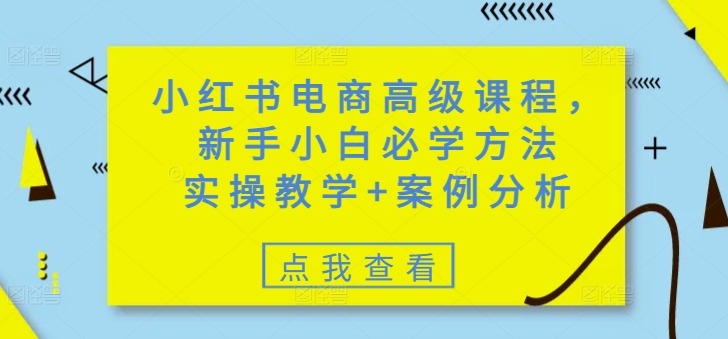 小红书电商高级课程,新手小白必学方法,实操教学+案例分析-水滴知识网