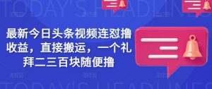 最新今日头条视频连怼撸收益,直接搬运,一个礼拜二三百块随便撸-水滴知识网