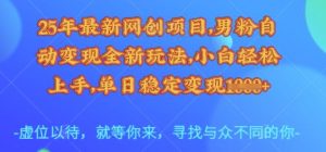 25年最新网创项目,男粉自动变现全新玩法,小白轻松上手,单日稳定变现多张【揭秘】-水滴知识网