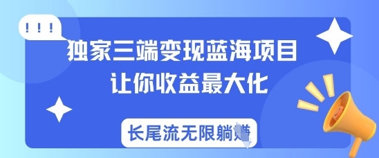 独家三端变现蓝海项目,让你收益最大化,长尾流无限躺挣-水滴知识网