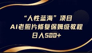 人性蓝海AI老照片修复项目保姆级教程,长期复购,轻松日入5张-水滴知识网