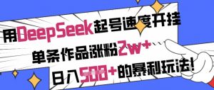 用DeepSeek起号速度开挂，单条作品涨粉2w+，日入5张+的暴利玩法-水滴知识网