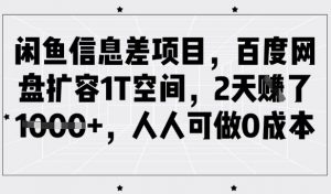 闲鱼信息差项目,百度网盘扩容1T空间,2天收益1k+,人人可做0成本-水滴知识网