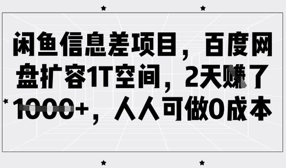 闲鱼信息差项目,百度网盘扩容1T空间,2天收益1k+,人人可做0成本-水滴知识网