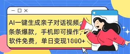 AI一键生成亲子对话视频,条条爆款,一部手机即可操作,单日变现数张-水滴知识网