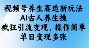 视频号养生赛道新玩法，AI古人养生操，疯狂引流变现，操作简单，单日变现多张-水滴知识网