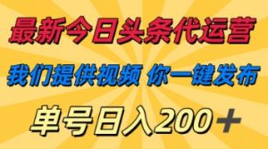 最新今日头条代运营，我们提供视频，你一键发布，单号日入200+【揭秘】-水滴知识网