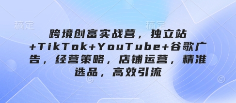 跨境创富实战营,独立站+TikTok+YouTube+谷歌广告,经营策略,店铺运营,精准选品,高效引流-水滴知识网