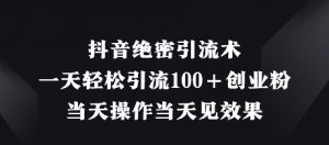 抖音绝密引流术，一天轻松引流100+创业粉，当天操作当天见效果-水滴知识网