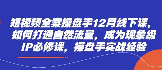 短视频全案操盘手12月线下课，如何打通自然流量，成为现象级IP必修课，操盘手实战经验-水滴知识网