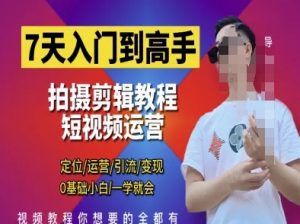 7天入门到高手,短视频剪辑运营高手课,定位 运营 引|流 变现,0基础小白一学就会-水滴知识网