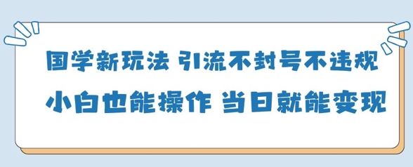 国学新玩法，引流不封号不违规小白也能操作，当日就能变现-水滴知识网
