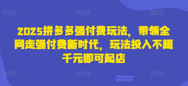 2025拼多多强付费玩法,带领全网走强付费新时代,玩法投入不超千元即可起店-水滴知识网
