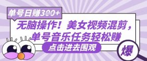 无脑操作！美女视频混剪，单号音乐任务轻松日入3张+-水滴知识网