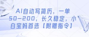 AI自动写简历,一单50-200,长久稳定,小白宝妈首选【附赠指令】-水滴知识网