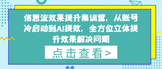 信息流效果提升集训营,从账号冷启动到AI提效,全方位立体提升效果解决问题-水滴知识网