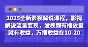 2025全新影视解说课程，影视解说流量变现，发视频有播放量就有收益，万播收益在10-20-水滴知识网