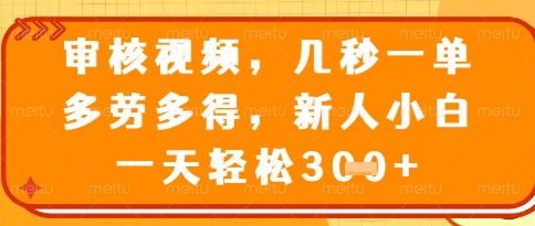 视频审核员，几秒一单，不限时间，不限地点，多做多得，新人小白一天轻松几张+【揭秘】-水滴知识网