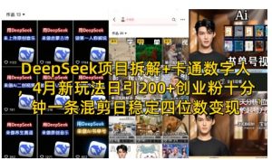 DeepSeek项目拆解+卡通数字人，4月新玩法日引200+创业粉十分钟一条混剪日稳定四位数变现-水滴知识网