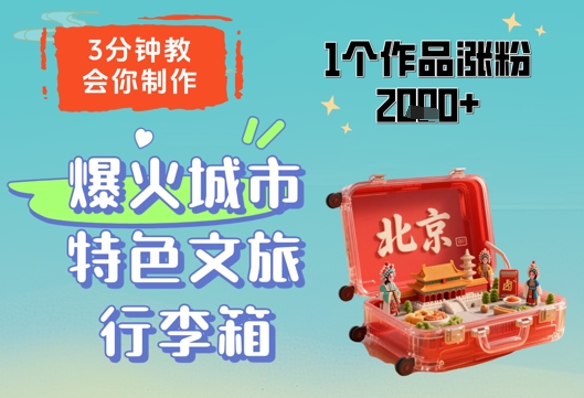 3分钟教会你，制作爆火城市特色文旅行李箱，1个作品涨粉2000+-水滴知识网