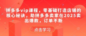 拼多多vip课程,零基础打造店铺的核心秘诀,助拼多多卖家在2025卖出爆款,订单不断-水滴知识网