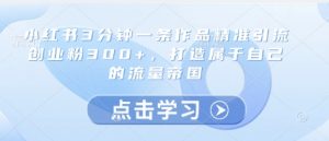 小红书3分钟一条作品精准引流创业粉300+,打造属于自己的流量帝国-水滴知识网