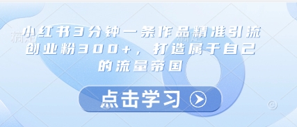 小红书3分钟一条作品精准引流创业粉300+,打造属于自己的流量帝国-水滴知识网