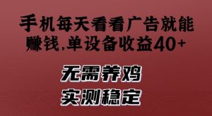手机每天看看广告就能挣钱,单设备收益40+,无需养鸡,实测稳定【揭秘】-水滴知识网