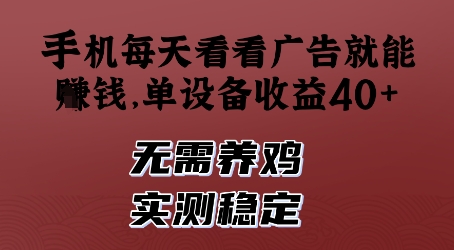 手机每天看看广告就能挣钱,单设备收益40+,无需养鸡,实测稳定【揭秘】-水滴知识网