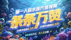 第一人称水族代言视频,条条万赞,20条作品涨粉7.8W,多种变现方式月入五位数-水滴知识网
