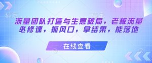 流量团队打造与生意破局,老板流量必修课,抓风口,拿结果,能落地-水滴知识网