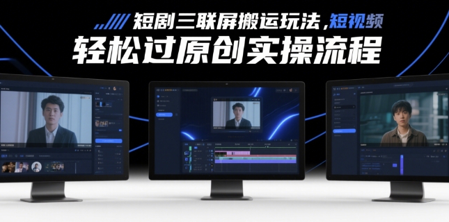 短剧三联屏搬运玩法，短剧搬运轻松过原创实操流程-水滴知识网