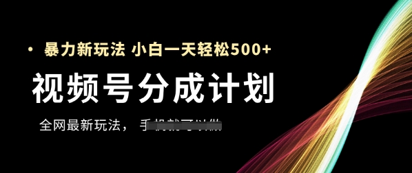 视频号分成计划,全网最暴力玩法,新手一天也能轻松5张+-水滴知识网