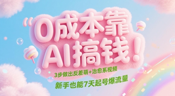 0成本靠AI搞钱！3步做出反差萌+治愈系视频，新手也能7天起号爆流量-水滴知识网