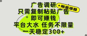 广告调研项目,只需复制粘贴广告即可挣钱,平台大水,任务不限量,一天3张【揭秘】-水滴知识网