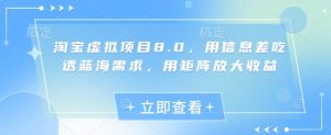 淘宝虚拟项目8.0，用信息差吃透蓝海需求，用矩阵放大收益-水滴知识网