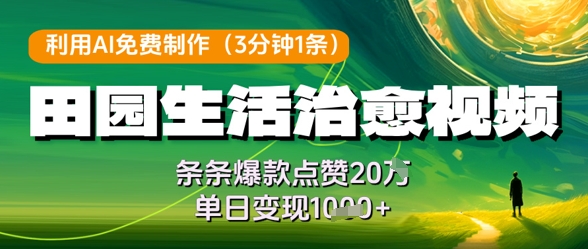 利用AI免费制作田园生活治愈视频，条条爆款点赞20W，单日变现几张-水滴知识网