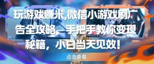 玩游戏挣米,微信小游戏刷广告全攻略,手把手教你变现秘籍,小白当天见效-水滴知识网