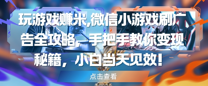 玩游戏挣米,微信小游戏刷广告全攻略,手把手教你变现秘籍,小白当天见效-水滴知识网