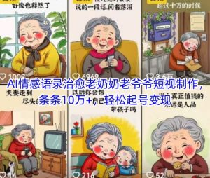 AI情感语录治愈老奶奶老爷爷短视制作，条条10万+，轻松起号变现-水滴知识网