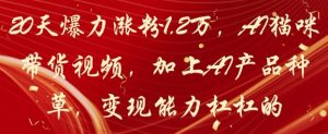 20天爆力涨粉1.2W，AI猫咪带货视频，加上AI产品种草，变现能力杠杠的-水滴知识网