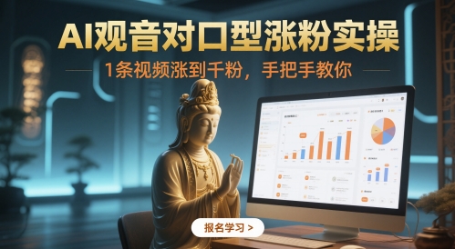 AI观音对口型涨粉实操，1条视频涨到千粉，手把手教你-水滴知识网