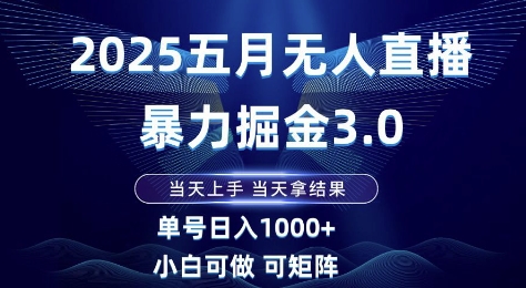 2025五月无人直播暴力掘金3.0,当天上手,当天拿结果,单号日入1k+小白可做可矩阵【揭秘】-水滴知识网