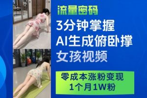 3分钟掌握AI生成俯卧撑女孩视频，零成本涨粉变现，1个月1W粉-水滴知识网