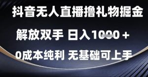 抖音无人直播撸礼物掘金，解放双手，日入1k，0成本纯利，无基础可上手【揭秘】-水滴知识网